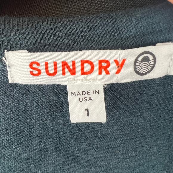 SUNDRY Blue Pink Purple Gradient Dress Cotton Tie Dye Ribbed Crew Pullover Sz 1 - Picture 7 of 9